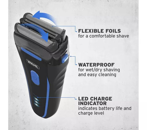WAHL Clean & Close Foil Shaver | Wet & Dry Use | 90min Run | Black & Blue