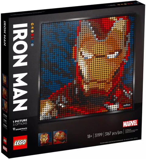 LEGO Art Marvel Studios Iron Man (Set 31199 – 3,167‑Piece Mosaic Portrait with 3 Build Options, Included Soundtrack & Wall Frame – Ages 18+