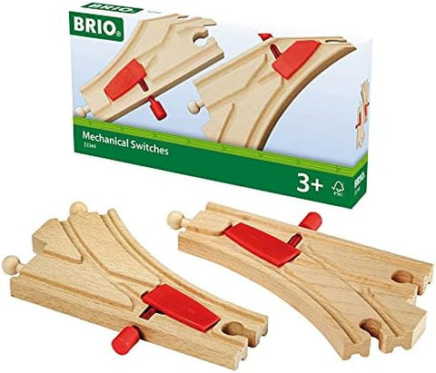 BRIO 33344 Mechanical Switches – 2‑Pack Wooden Train Track Points