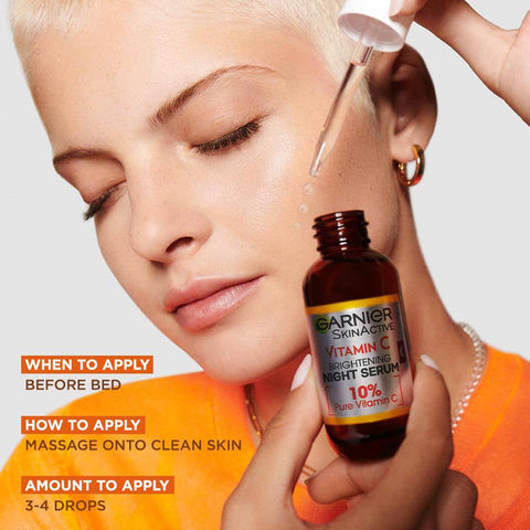 Garnier Night Serum, 10% Pure Vitamin C & Hyaluronic Acid - 30ml