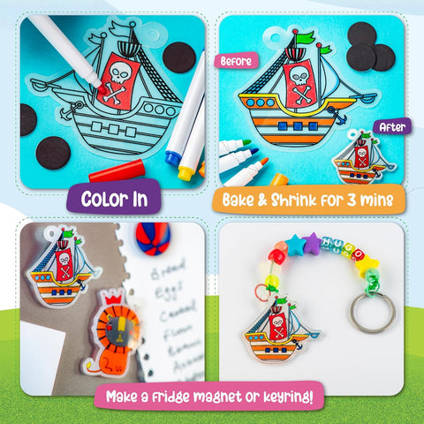 Original Stationery | Art Adventure Shrink It Studio, Keychain Maker Kit for Boys to Make Awesome Charms with 110+ Pieces, Fun Shrink Art Kits for Kids