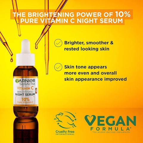 Garnier Night Serum, 10% Pure Vitamin C & Hyaluronic Acid - 30ml