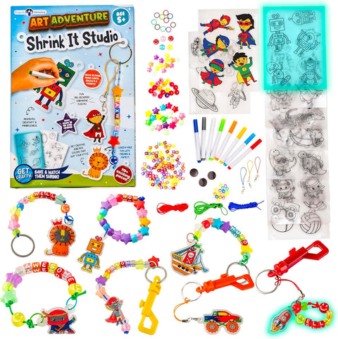 Original Stationery | Art Adventure Shrink It Studio, Keychain Maker Kit for Boys to Make Awesome Charms with 110+ Pieces, Fun Shrink Art Kits for Kids