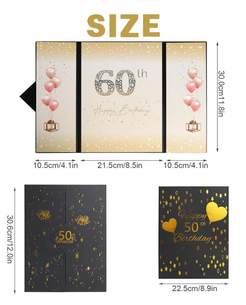 Shlnurae Birthday Guest Book Black Gold,12 * 8.9 inch Signing Birthday Guest Book, 60th