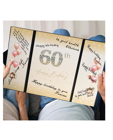 Shlnurae Birthday Guest Book Black Gold,12 * 8.9 inch Signing Birthday Guest Book, 60th