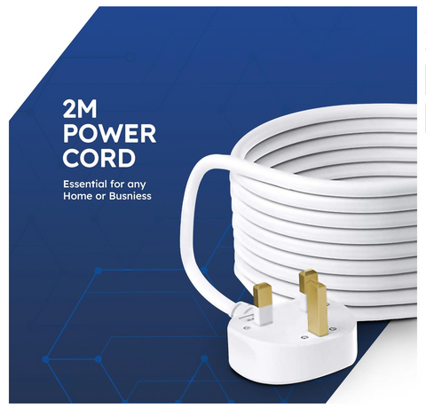 Desiretech 4-Gang Extension Lead White | 5M Cable with UK Plug & Safety Fuse