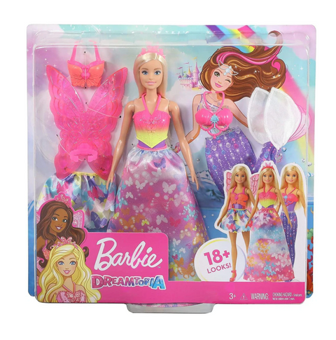 Barbie Dreamtopia Dress‑Up Gift Set GJK40 – Mermaid, Fairy & Princess Fantasy Pack with Snap‑On Outfits | Tiara & Wings | Ages 3+