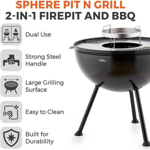 Tower Sphere Fire Pit & Grill | Dual-Use BBQ & Firepit | 500mm Grilling Surface