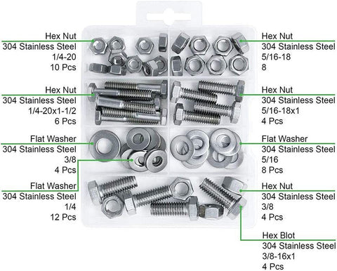 T.K. Excellent 60 Pcs Hex Bolt and Nut Stainless Steel Assortment Kit | Clearance