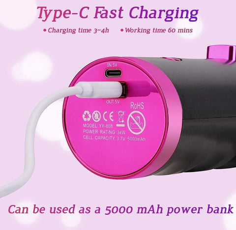 Cordless Auto Rotating Hair Curler | Ceramic Wireless Curling Wand – Pink/White