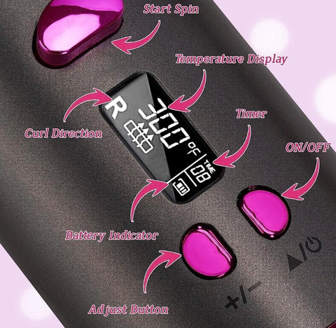 Cordless Auto Rotating Hair Curler | Ceramic Wireless Curling Wand – Pink/White