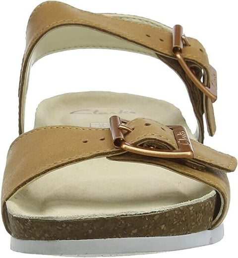 Clarks River Sand K Tan Leather Sandals – Buckle Closure, Medium Fit