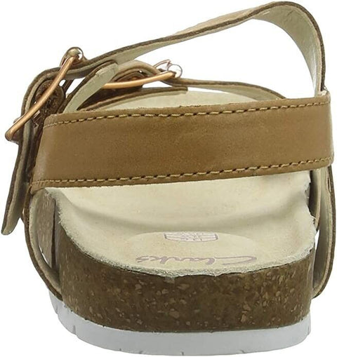 Clarks River Sand K Tan Leather Sandals – Buckle Closure, Medium Fit