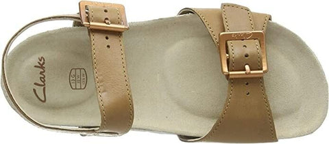 Clarks River Sand K Tan Leather Sandals – Buckle Closure, Medium Fit
