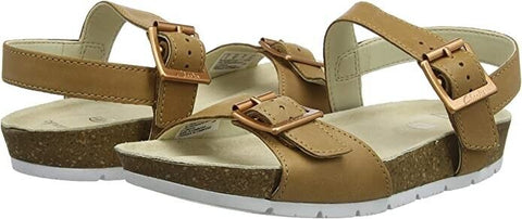 Clarks River Sand K Tan Leather Sandals – Buckle Closure, Medium Fit