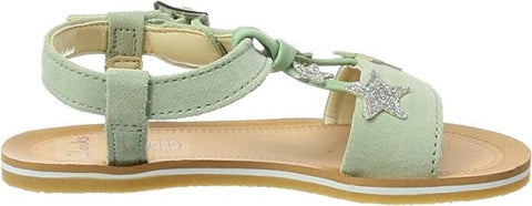 Clarks Finch Summer T Sandals | Light Green Suede | Girls Casual Shoes