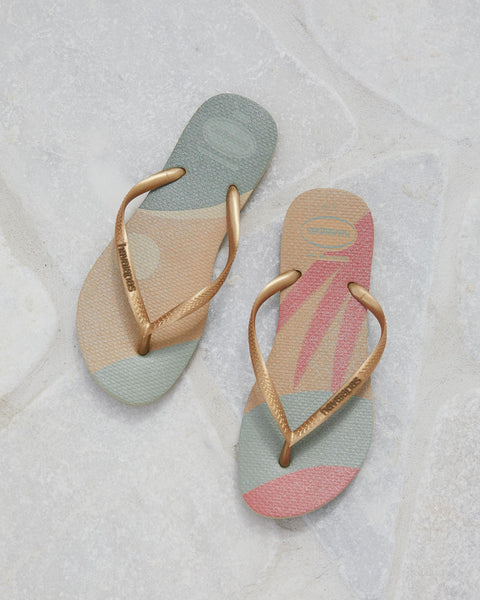 Havaianas Girl’s Slim Palette Glow Mini Me Flip Flop, Sand Grey Golden | Damaged Packaging