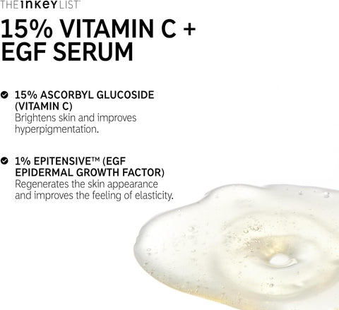 The INKEY List 15% Vitamin C and EGF Serum Helps to Intensively Brighten All Skin Types - 30ml
