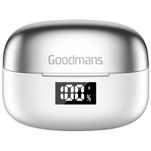 Goodmans True Wireless lED Metallic Earphones ENC Clearcalls with 4 Mics - White