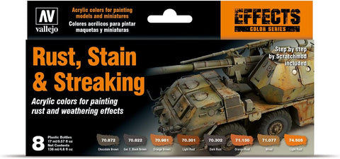 Vallejo Model Color Set, AV Vallejo - Rust, Stains & Streaking Model Color Set 17ml (Pack of 8)
