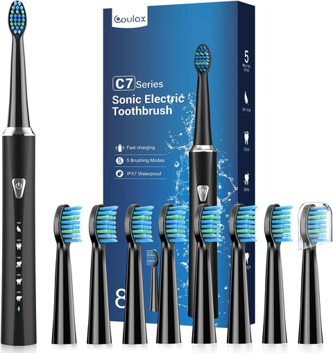 Sonic Electric Toothbrush for Adults and Kids - Rechargeable Sonic Toothbrush with 8 Brush Heads