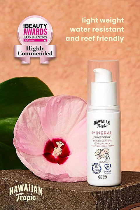 HAWAIIAN TROPIC Mineral Facial Milk SPF30 50ml Sunscreen for Face