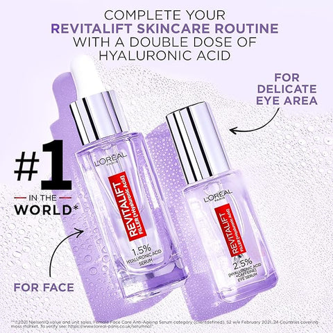 L'Oréal Paris 2.5% Hyaluronic Acid and Caffeine Eye Serum, Revitalift Filler Eye Serum