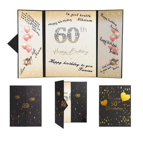 Shlnurae Birthday Guest Book Black Gold,12 * 8.9 inch Signing Birthday Guest Book, 60th