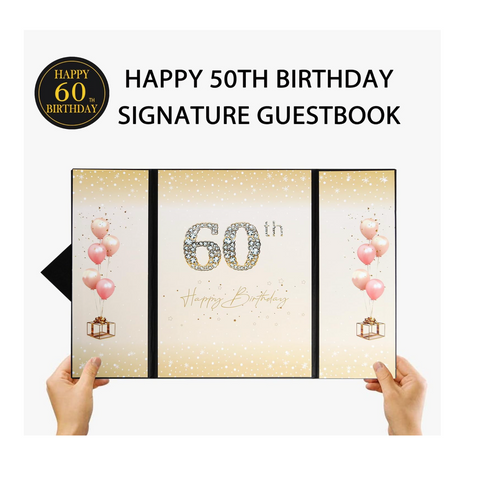 Shlnurae Birthday Guest Book Black Gold,12 * 8.9 inch Signing Birthday Guest Book, 60th