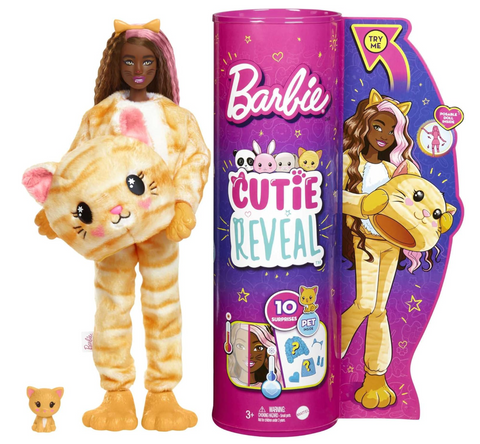 Barbie Cutie Reveal Doll with Kitty Plush Costume & 10 Surprises Including Mini Pet & Color Change