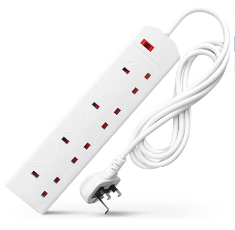 DESIRETECH White Electric Extension Lead - 4 Gang, 5 Metre Cable with UK Plug