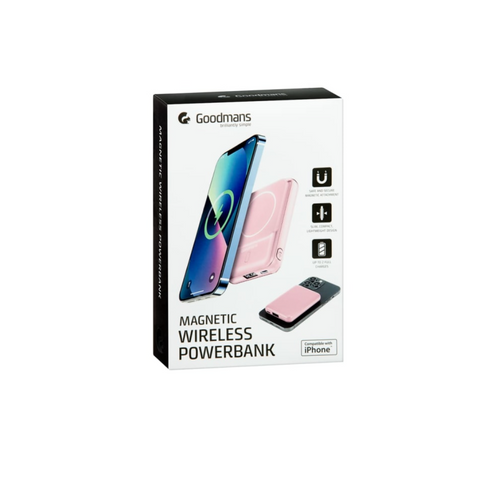 Goodmans Magnetic Wireless Powerbank. Pink. iPhone compatible.5000 mAh. Magsafe