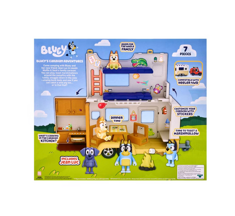 Bluey’s Caravan Adventures Playset – Includes 7 pieces plus a poseable Jean Luc figure