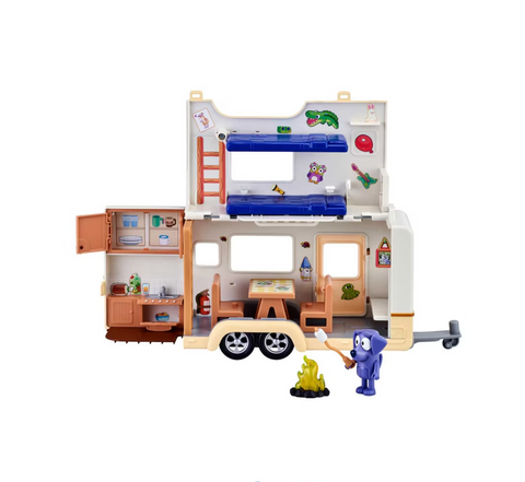 Bluey’s Caravan Adventures Playset – Includes 7 pieces plus a poseable Jean Luc figure