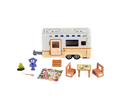 Bluey’s Caravan Adventures Playset – Includes 7 pieces plus a poseable Jean Luc figure