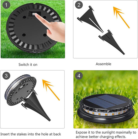 Decdeal Solar Ground Lights LED Warm Light Outdoor Solar Disk Lights IP65 8pcs