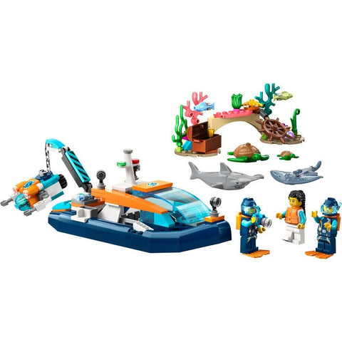 LEGO 60377 City Explorer Diving Boat Toy Mini-Submarine Shark Crab