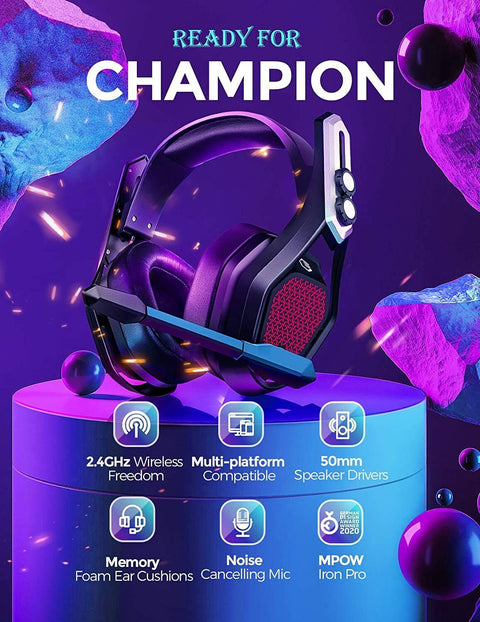 Mpow Iron Pro Wireless Gaming Headset Wired 3.5mm USB Over-Ear | Damaged Packaging