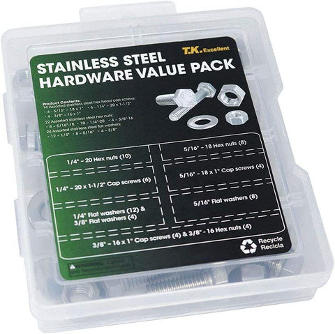 T.K. Excellent 60 Pcs Hex Bolt and Nut Stainless Steel Assortment Kit | Clearance