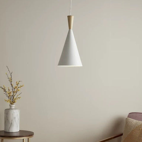GoodHome Arraqis Matt White Wood effect Pendant ceiling light, Dia 190mm | Damaged Packaging