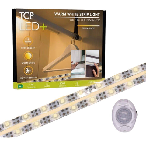 TCP led Plus Strip Light PIR 3000K Battery 1 Metre, Warm White