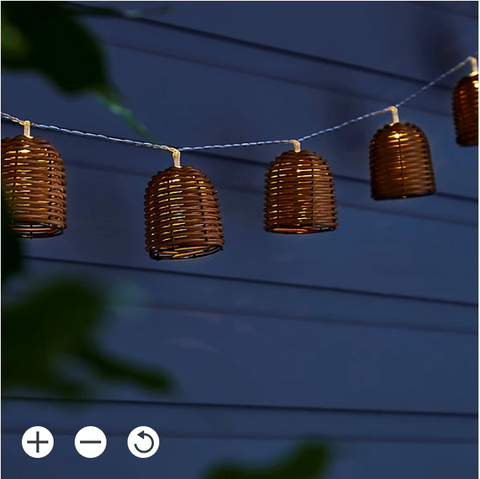 Zinc Solar Rattan lantern Solar-powered Warm white 10 LED Outdoor String lights | Clearance