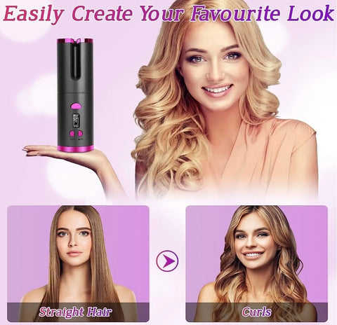 Cordless Automatic Hair Curlers Auto Rotating Wireless Curling Ceramic Wand