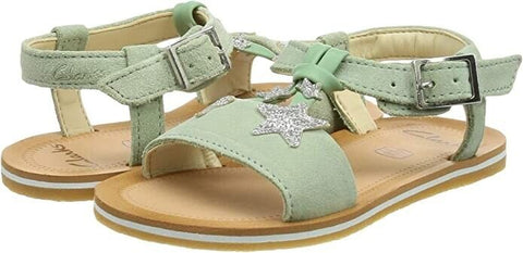 Clarks Finch Summer T Sandal Light Green Suede
