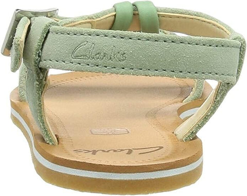 Clarks Finch Summer T Sandal Light Green Suede